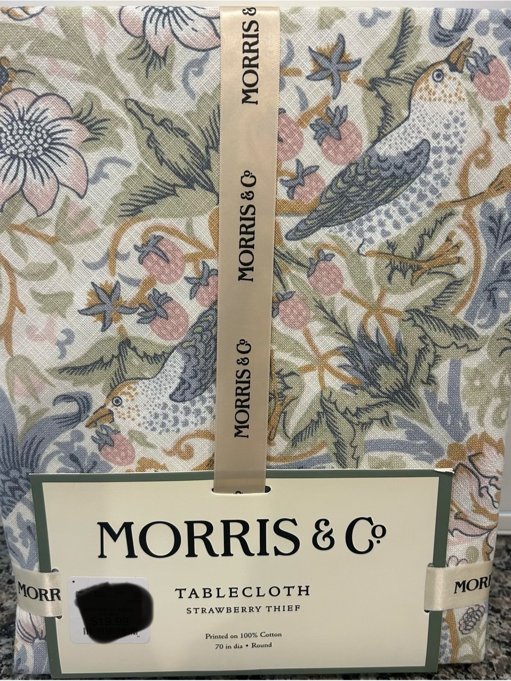 William MORRIS & Co Strawberry Thief Bird 70" Round Tablecloth Summer Blue Green